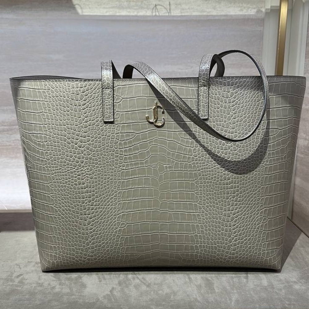 Jimmy Choo Silver Crocodile-Embossed Tote